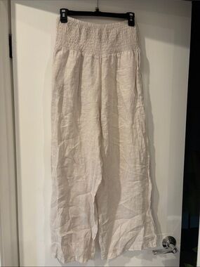 Women's Wide Leg Linen Pants - Cream  made in Italy